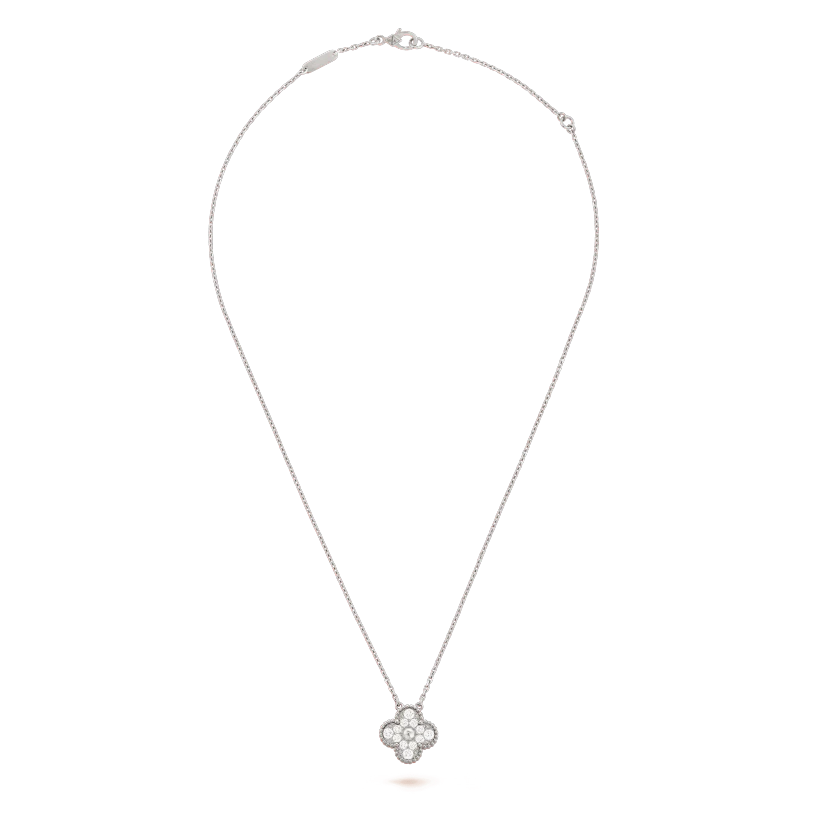 Van Cleef & Arpels VCARD34900 Vintage Alhambra pendant White gold Chalcedony Necklace 12