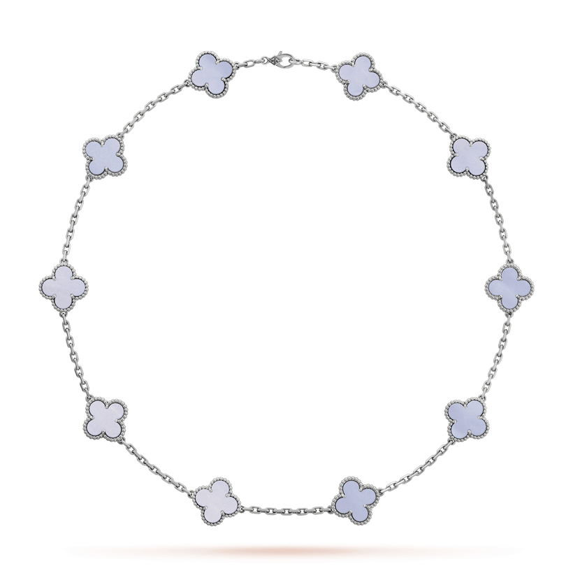 Van Cleef & Arpels VCARD34800 Vintage Alhambra necklace 10 motifs White gold Chalcedony 1
