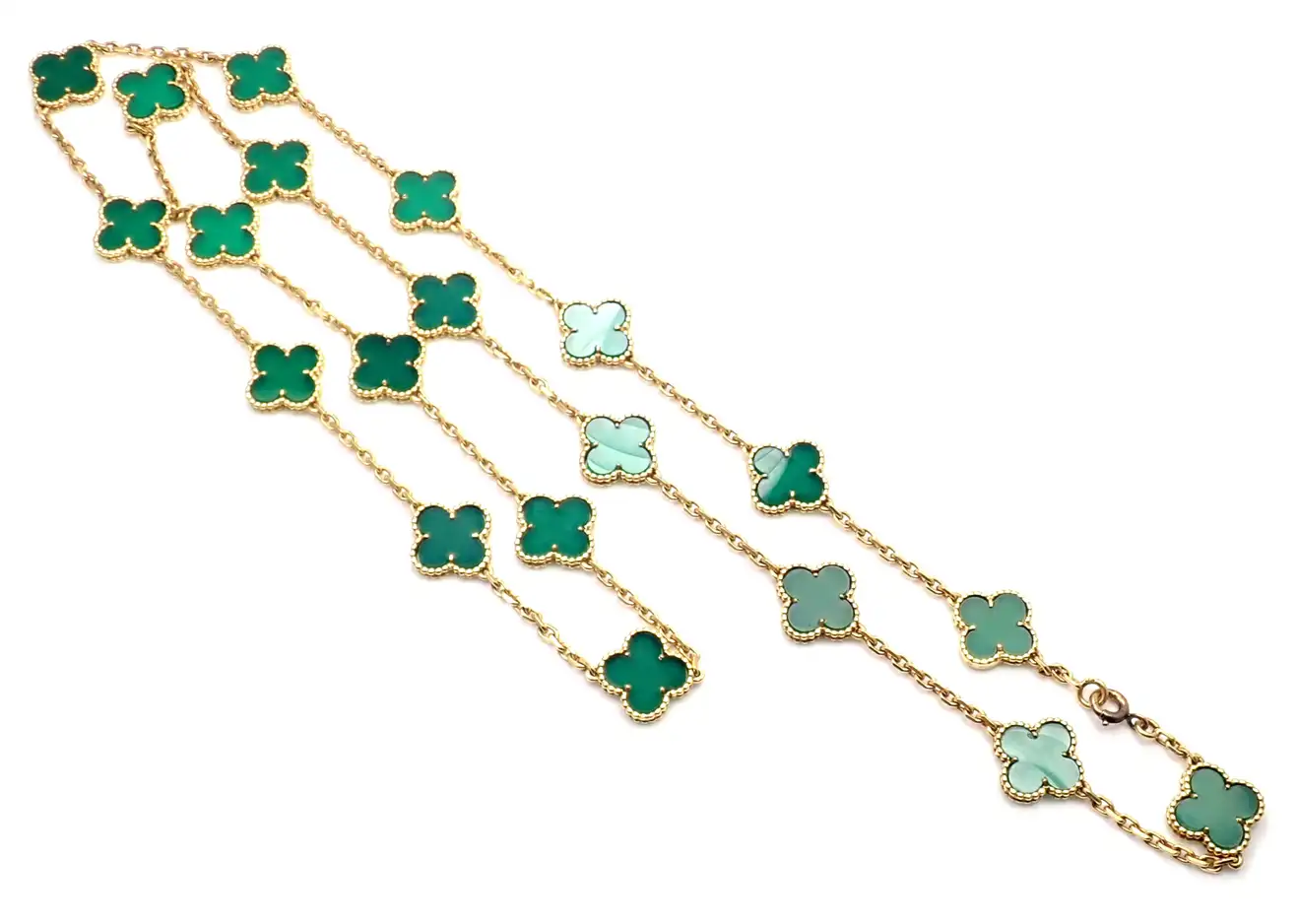 Van Cleef & Arpels necklace Vintage Alhambra long necklace 20 motifs Green Chalcedony necklace 10