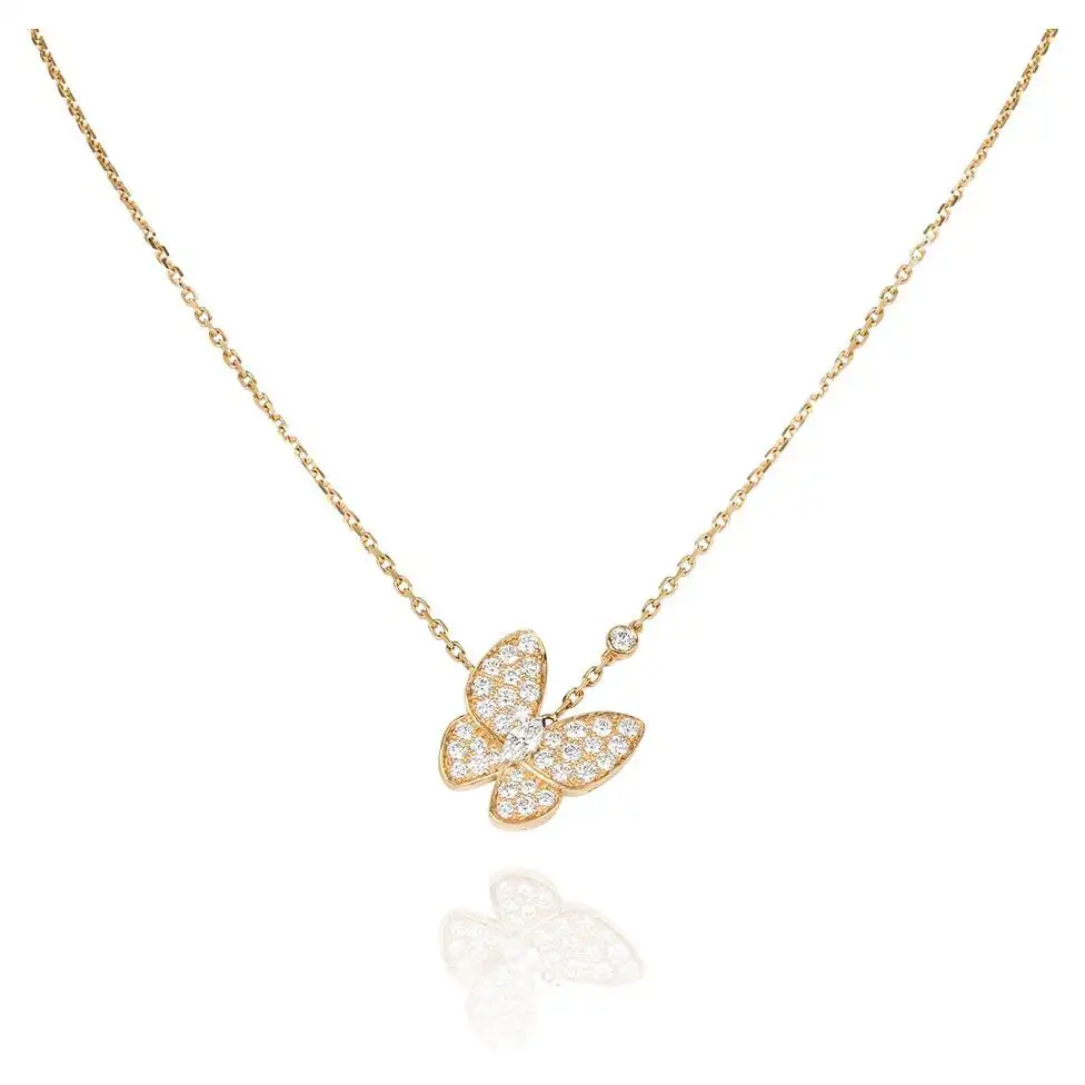 Van Cleef & Arpels VCARP3DP00 Two Butterfly pendant Yellow gold Diamond Necklace 1