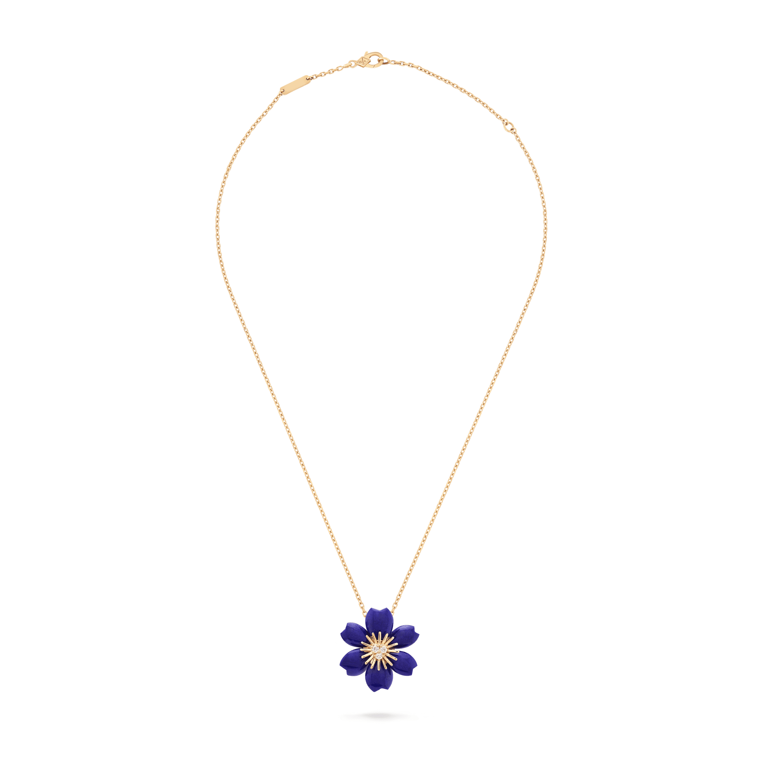 Van Cleef & Arpels VCARP7T200 Rose de Noël pendant mini model Yellow gold Diamond Lapis Lazuli 1