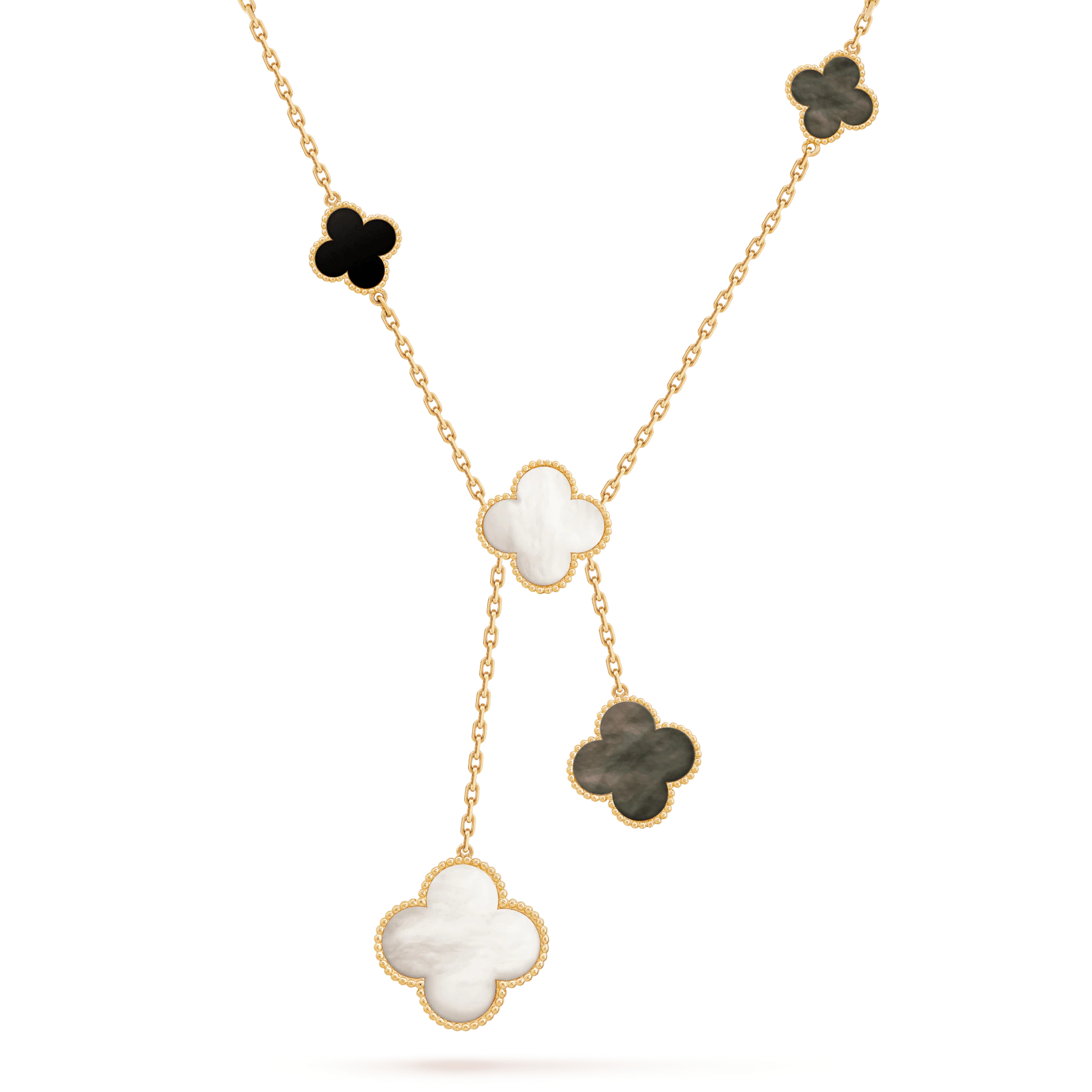 Van Cleef & Arpels Magic Alhambra necklace VCARD79200 6 motifs Yellow gold Mother-of-pearl Onyx 6