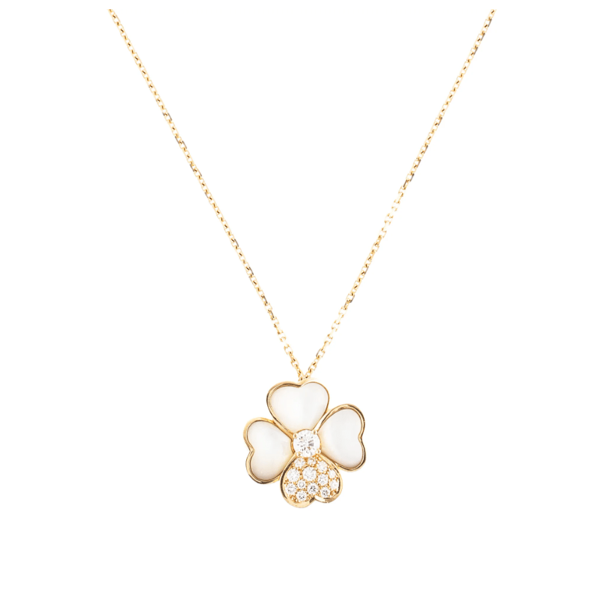 Van Cleef & Arpels Cosmos clip VCARO5BV00-YG pendant medium model Yellow gold Diamond Mother-of-pearl Necklace 1