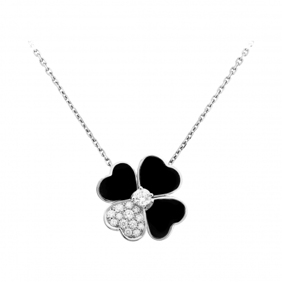 Van Cleef & Arpels VCARO5BU00 Cosmos clip pendant medium model white gold with diamond by onyx Necklace 1