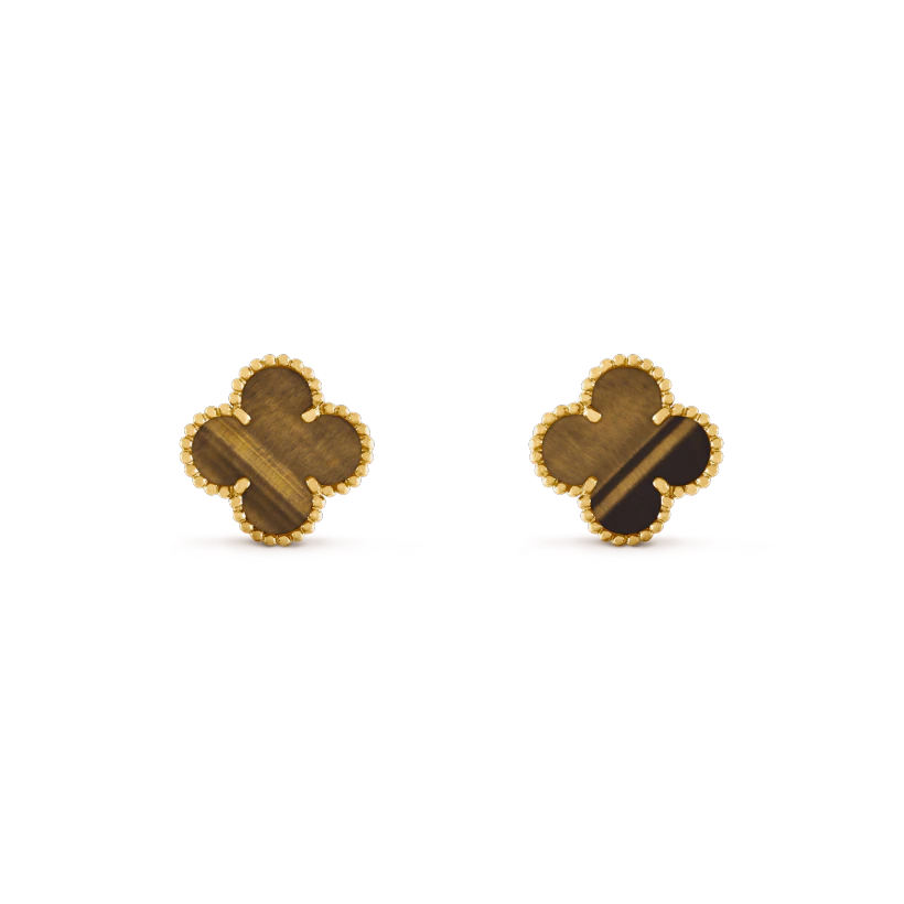 Van Cleef & Arpels VCARD40500 Vintage Alhambra Earrings Yellow Gold Tiger Eye 1