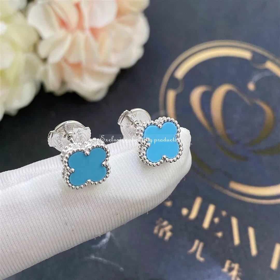Van Cleef & Arpels VCARA44500 Sweet Alhambra Earstuds White Gold Turquoise Earrings 2