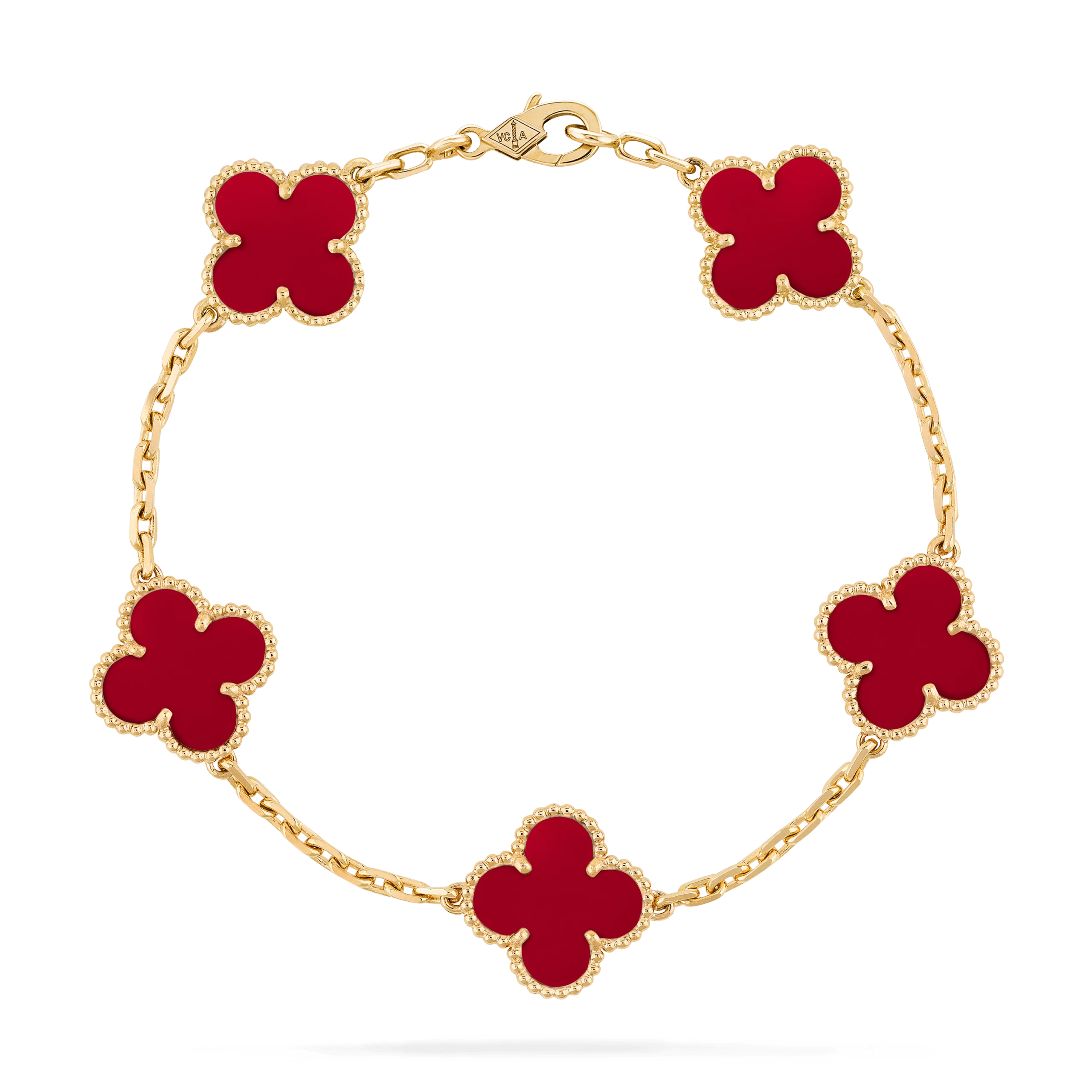 Van Cleef Arpels Vvintage Alhambra Bracelet 5 Motifs Yellow Gold Carnelian Vcard35500 Coral 28