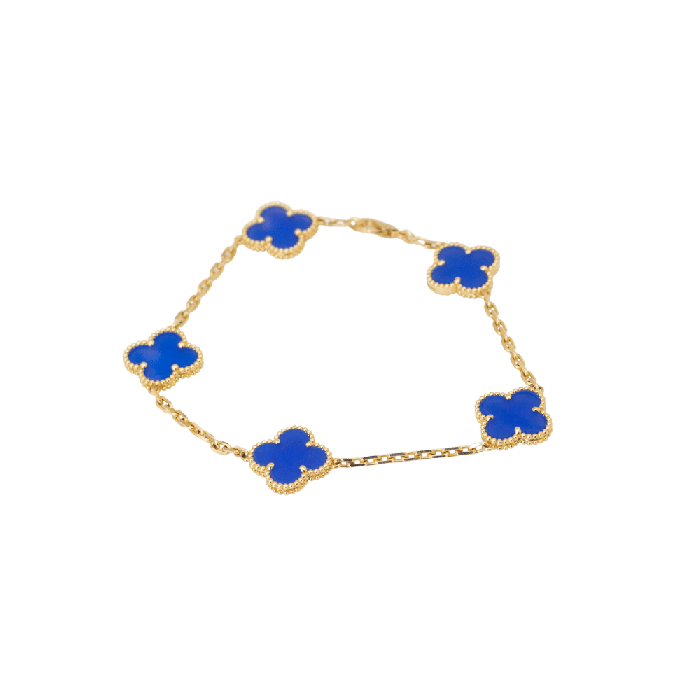 Van Cleef & Arpels Vintage Alhambra Bracelet 5 Motif 18k Yellow Gold Dark Blue Agate Bracelet 1