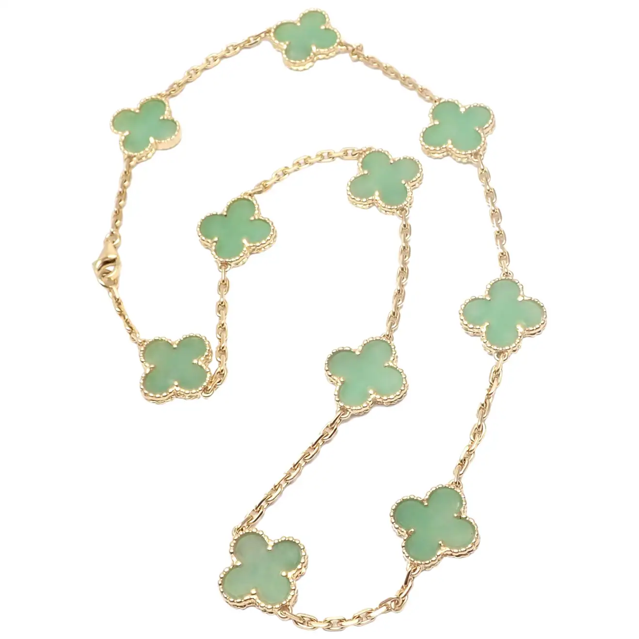 Van Cleef & Arpels Vintage Alhambra Necklace 10 Motifs Yellow Gold Jade Necklace VCARO3QJ00 1