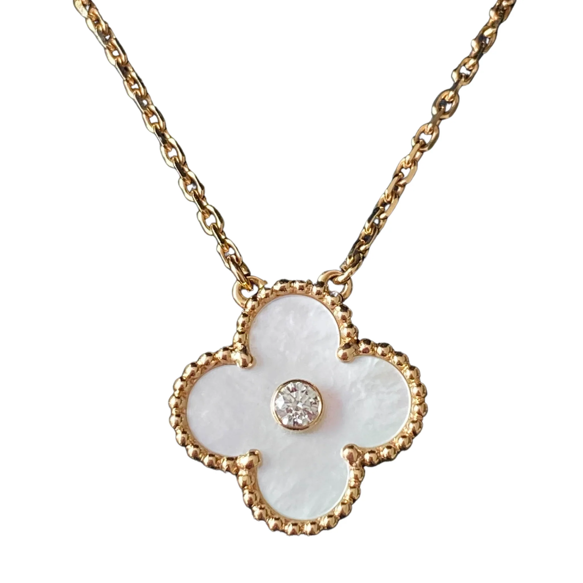 Van Cleef & Arpels Necklace Vintage Alhambra 2012 Holiday Necklace Rose Gold Mother-of-Pearl Necklace 1