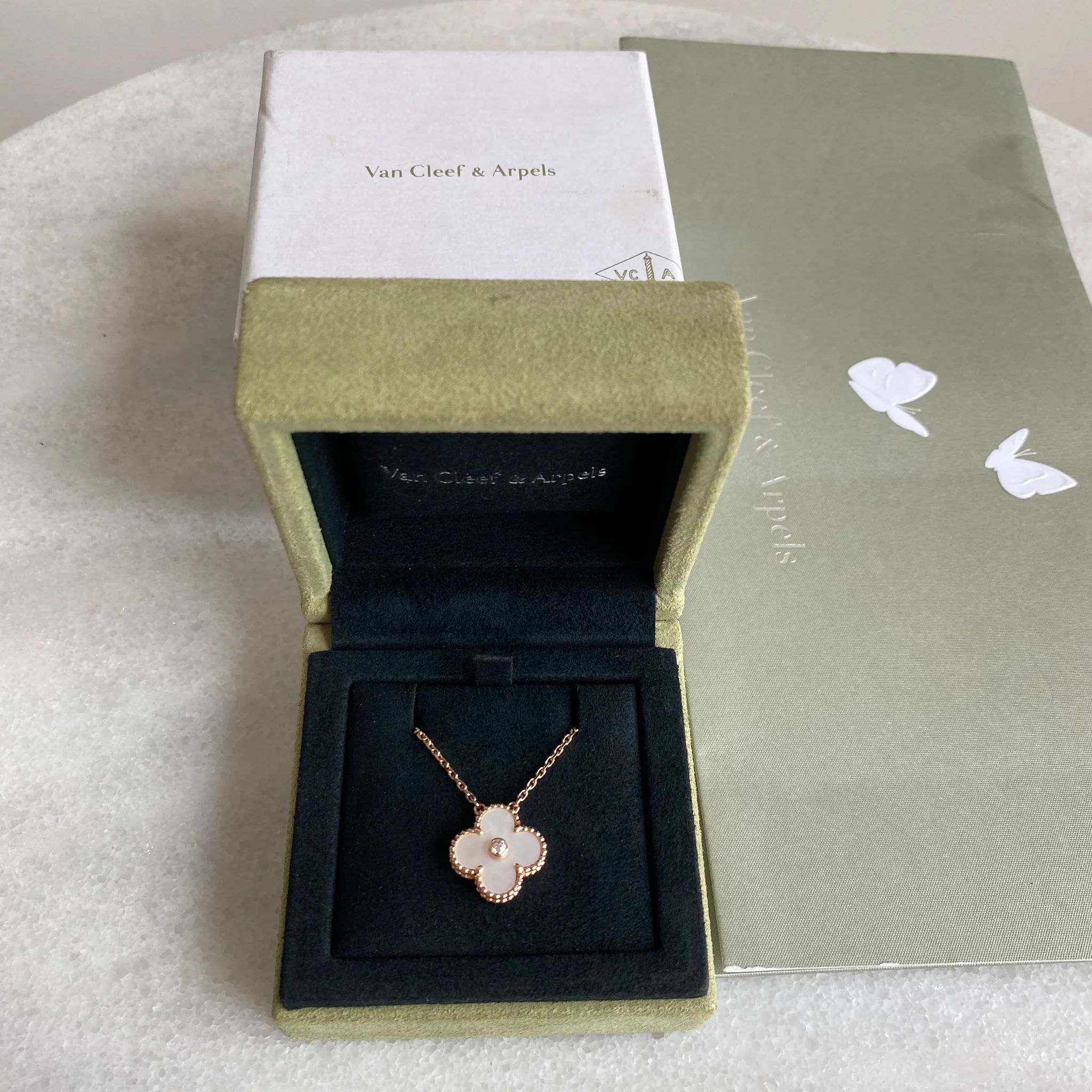 Van Cleef & Arpels Necklace Vintage Alhambra 2012 Holiday Necklace Rose Gold Mother-of-Pearl Necklace 5