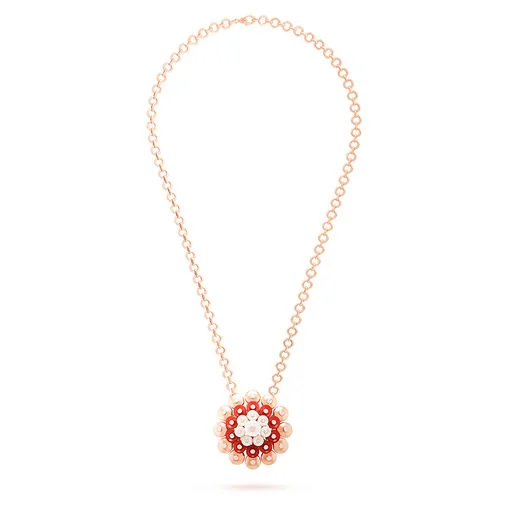 Van Cleef & Arpels VCARO9J800 Bouton d?or pendant Rose gold Carnelian Diamond Mother-of-pearl Necklace 3