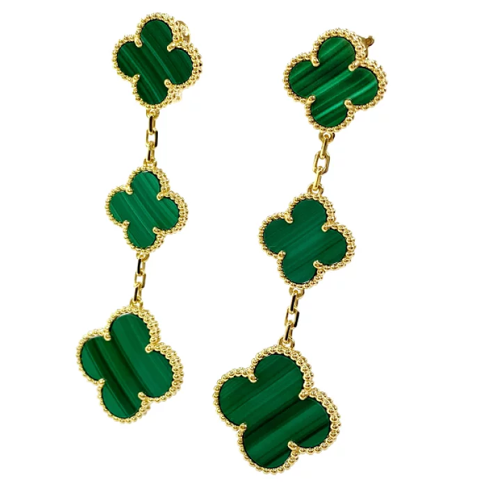 Van Cleef & Arpels VCARO2AG00 Magic Alhambra earrings 3 motifs 18K yellow gold Malachite earrings 2
