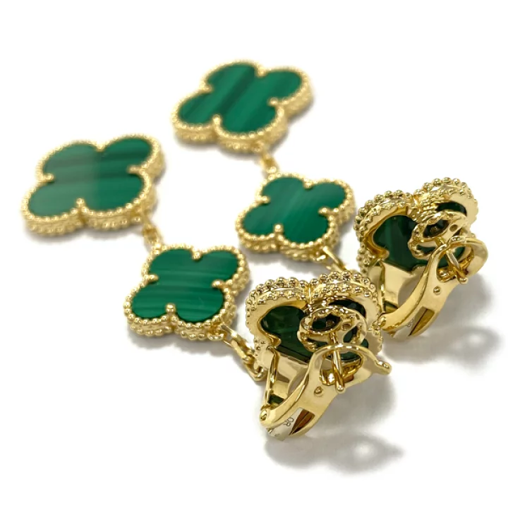 Van Cleef & Arpels VCARO2AG00 Magic Alhambra earrings 3 motifs 18K yellow gold Malachite earrings 1