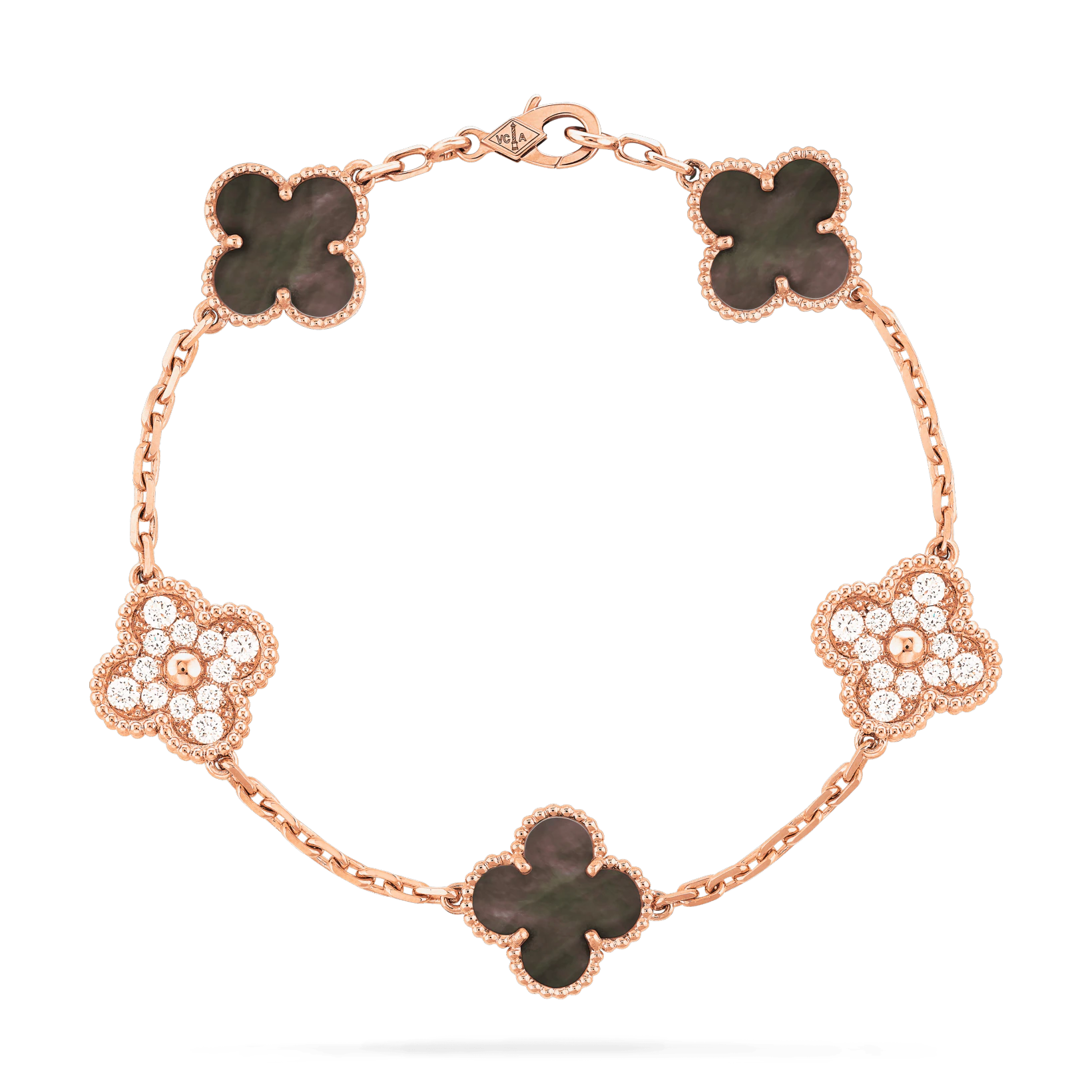 Van Cleef & Arpels VCARP2R100 Vintage Alhambra bracelet 5 motifs Yellow gold Diamond Mother-of-pearl bracelet 1