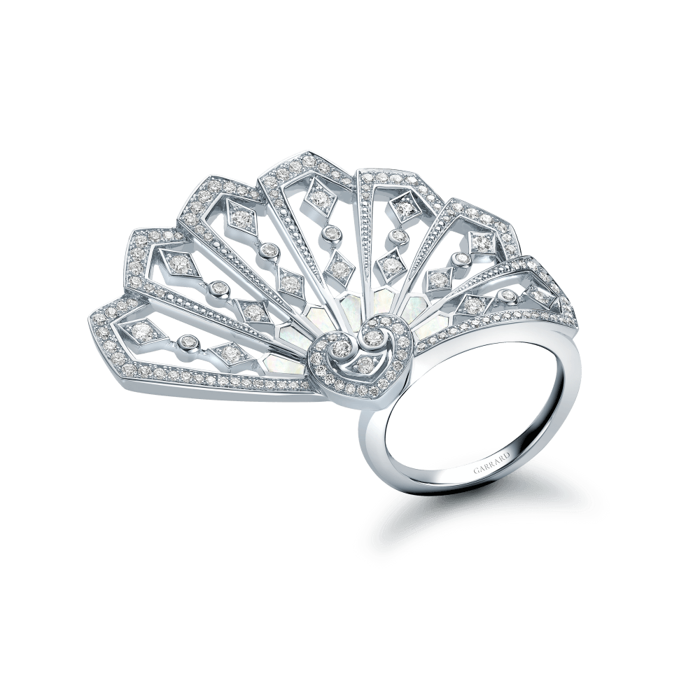 Garrard Fanfare Diamond And Mother Of Pearl Ring In 18ct White Gold 18