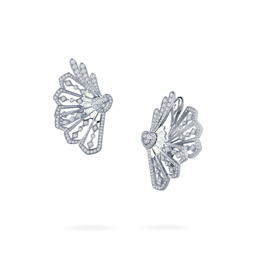 Garrard Fanfare Diamond And Mother Of Pearl Earrings In 18ct White Gold 11