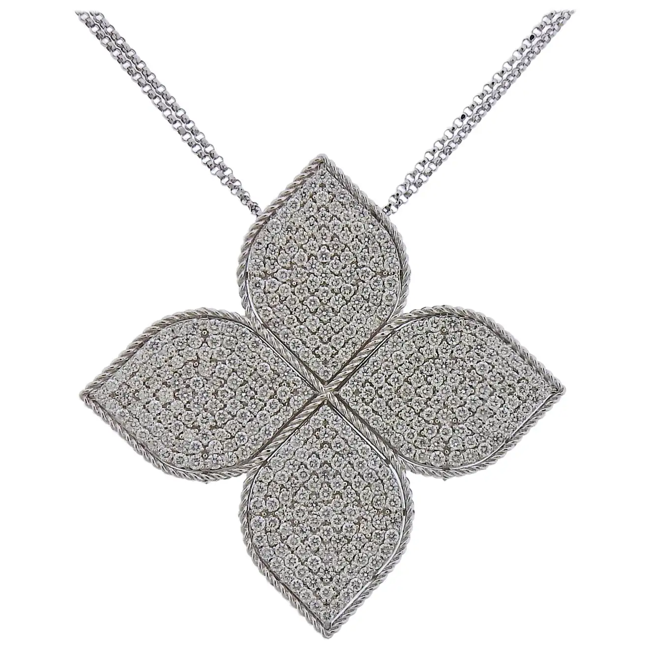 Roberto Coin Princess Flower Diamond Gold Pendant Necklace 27