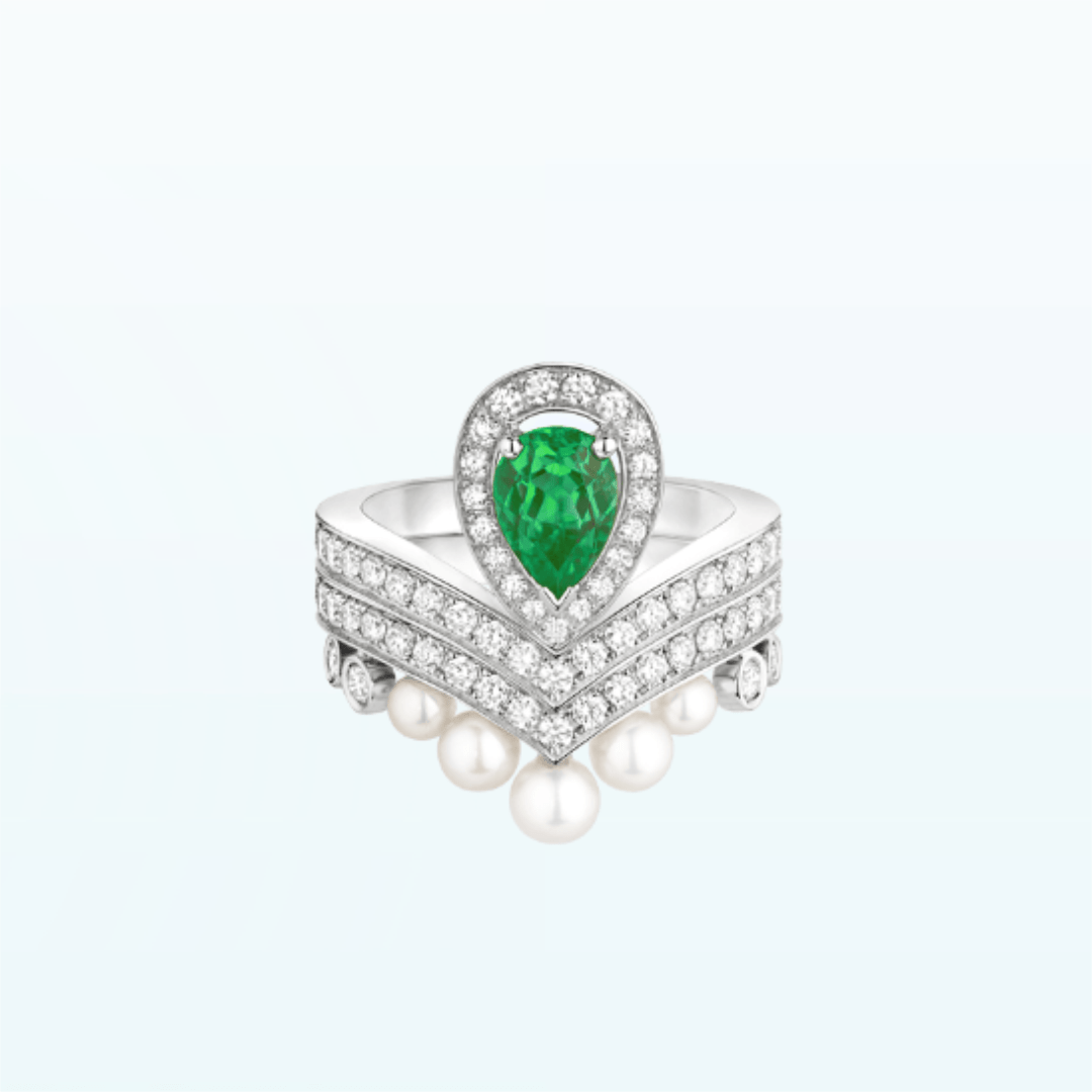 Chaumet Joséphine Aigrette Ring 083301-083292 White Gold Emerald Diamond Combination Rings2