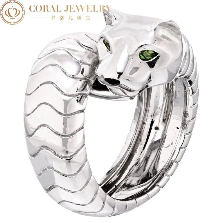 Cartier Panthere De Cartier 18k White Gold High Polished Panthere Lakarda Ring Coral 56