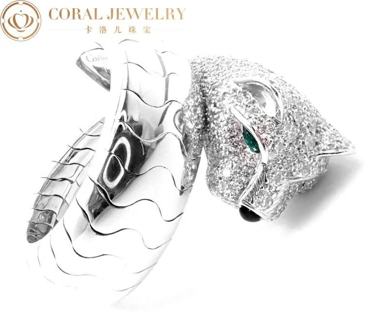 Cartier Panthère De Cartier, Pave Diamond, Emerald and Onyx Bypass Ring in 18k White Gold N4224100 5