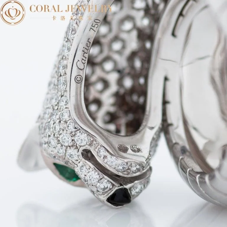 Cartier Panthère De Cartier, Pave Diamond, Emerald and Onyx Bypass Ring in 18k White Gold N4224100 6