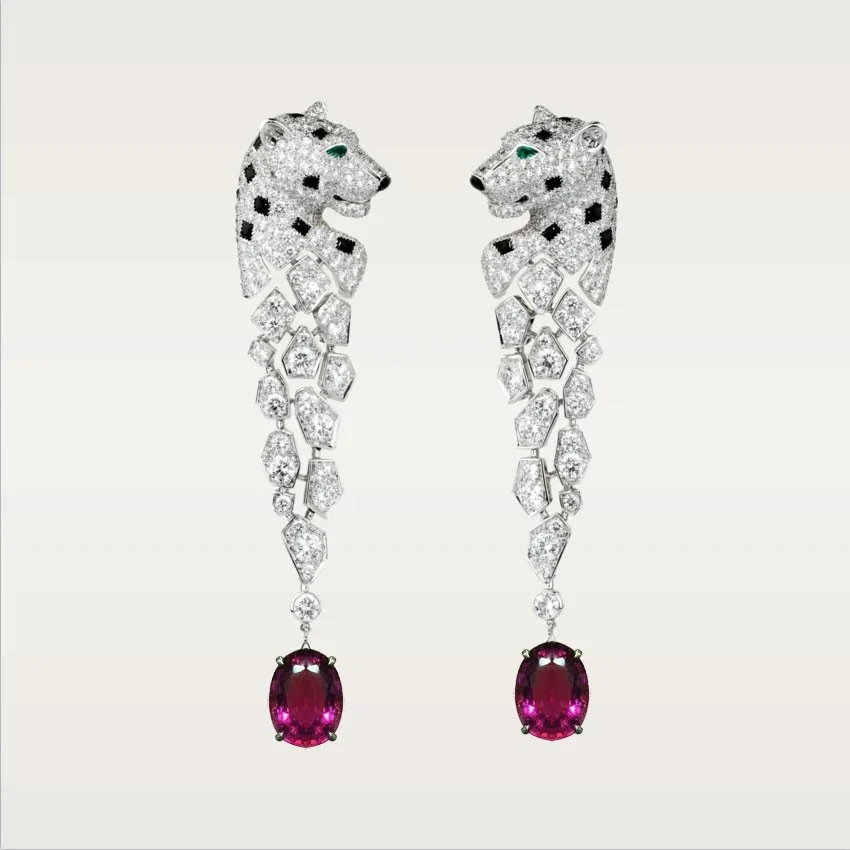 Cartier Panthère de Cartier Earrings White Gold Diamonds Onyx Emeralds Ruby 1