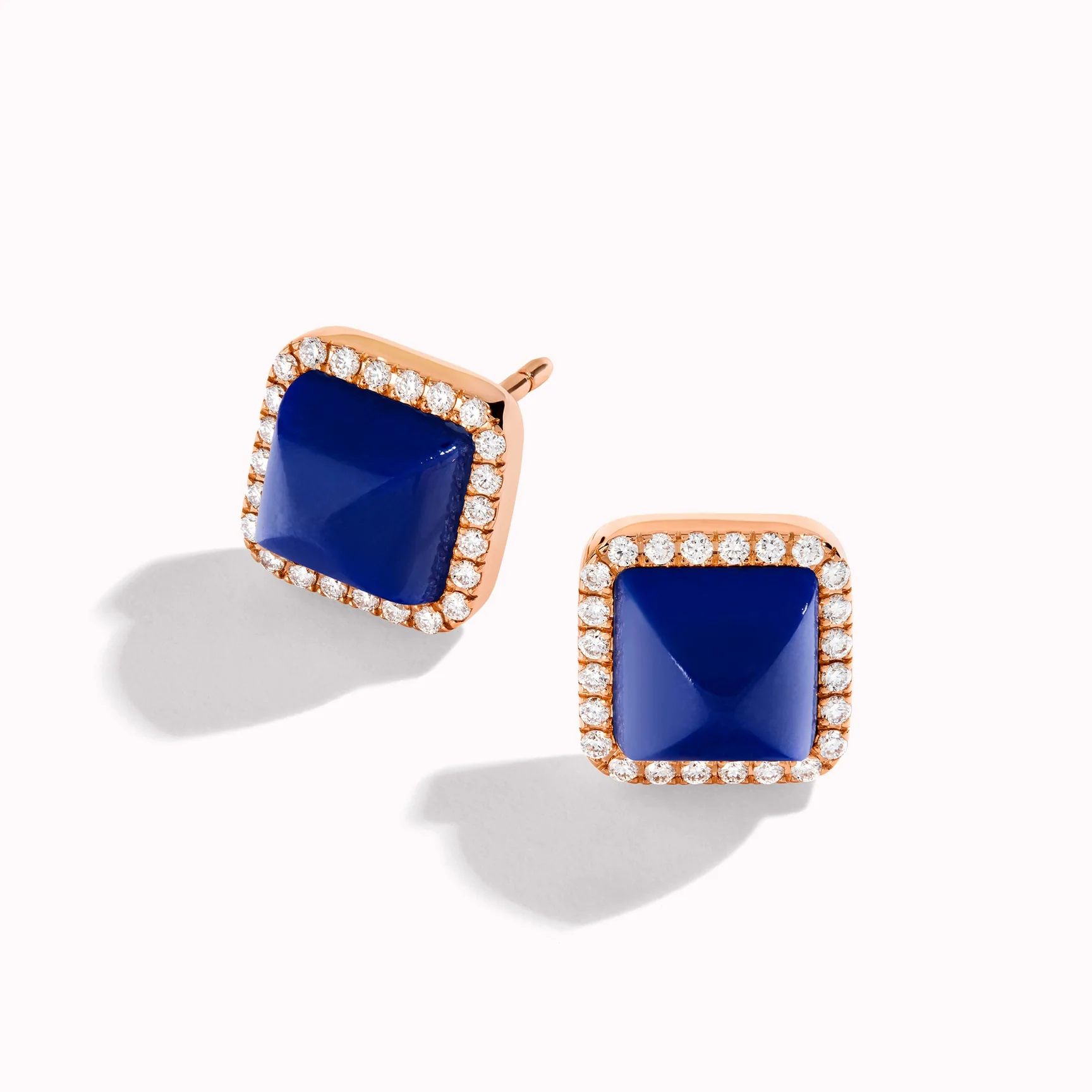 Marli Cleo Diamond Stud Pyramid Earrings In Rose Gold Set With Lapis Lazuli Cleo E3 11