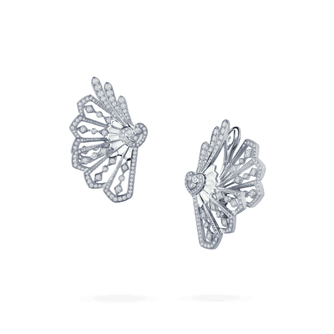 Garrard Fanfare Diamond And Mother Of Pearl Earrings In 18ct White Gold 11