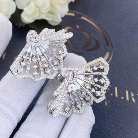 Garrard Fanfare Diamond And Mother Of Pearl Earrings In 18ct White Gold 99