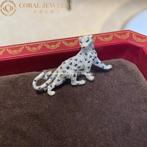 Cartier Panthère De Cartier Brooch H5000025, White Gold, Sapphires, Emeralds, Onyx, Diamonds 6