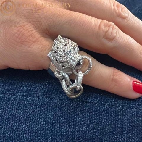 White Gold Emerald Onyx Diamond Cartier Panthère De Cartier Ring 2