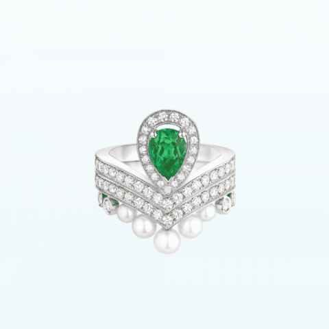 Chaumet Joséphine Aigrette Ring 083301-083292 White Gold Emerald Diamond Combination Rings2