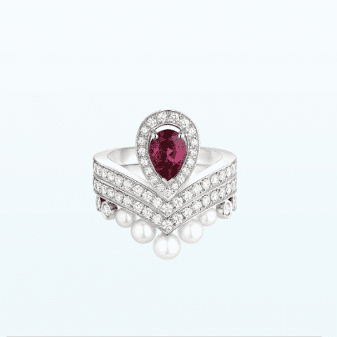 Chaumet Joséphine Aigrette Ring 083340-083292 White Gold, Rhodolite Garnet, Diamonds Combination Rings1