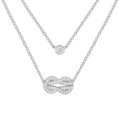 Fred Chance Infinie Double Chain Medium Model Necklace In White Gold Paved With Diamonds Ref 7b0226 Coral 16