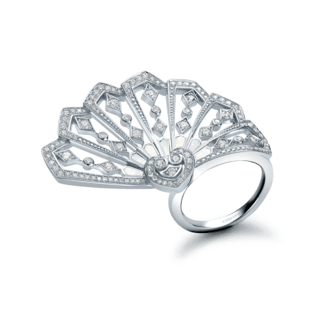 Garrard Fanfare Diamond And Mother Of Pearl Ring In 18ct White Gold 18