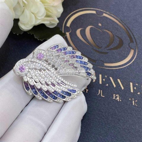 Garrard Wings Embrace Bird Of Paradise Drop Earrings In 18ct White Gold With Diamonds And Sapphires 21