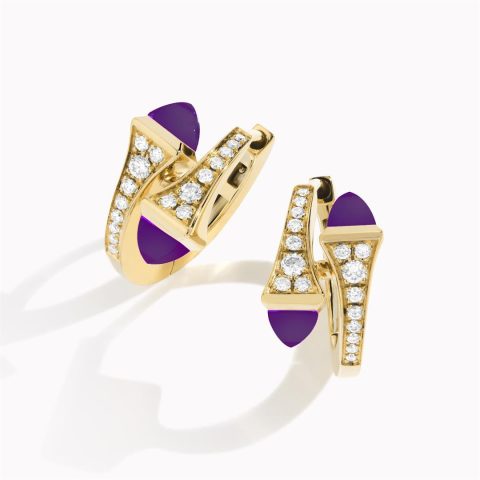 Marli Cleo Diamond Huggie Earrings In Yellow Gold Set With Amethyst Cleo E20 5