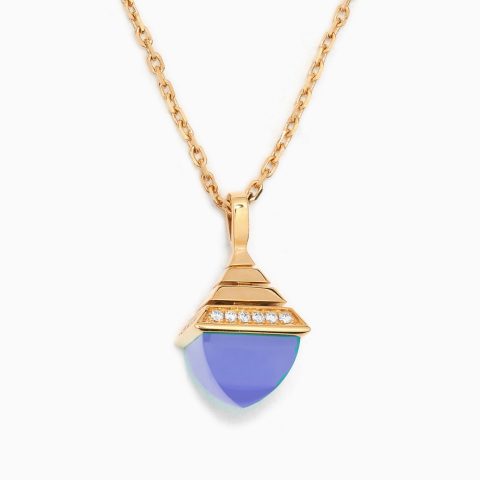 Marli Cleo Midi Rev Diamond Pendant In Rose Gold Set With Chalcedony Coral 12