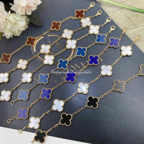 Van Cleef Arpels Vvintage Alhambra Bracelet 5 Motifs Yellow Gold Carnelian Vcard35500 Coral 19