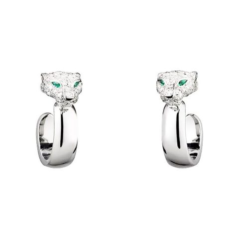 Cartier Panthère de Cartier N8515007 Earrings White Gold Diamond Emerald Hoop Earrings