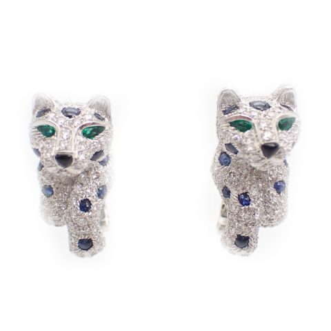 Cartier Panthère de Cartier Earrings White Gold Sapphire Diamond Pave Diamond 1