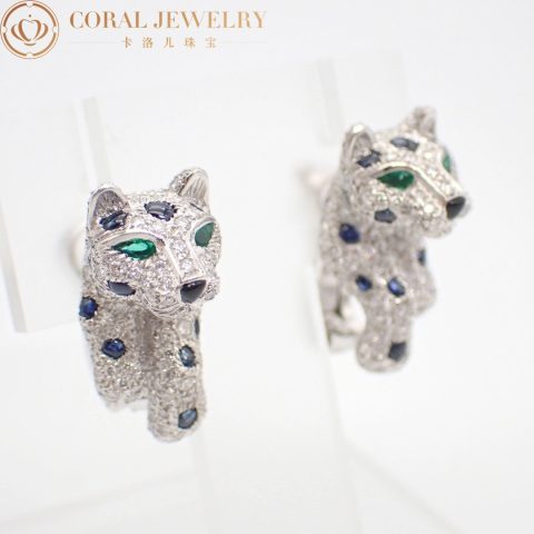Cartier Panthère de Cartier Earrings White Gold Sapphire Diamond Pave Diamond 6