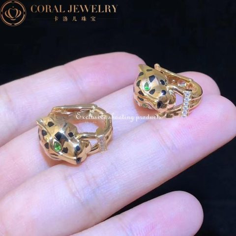 Cartier Panthère de B8044700 Cartier Earrings Yellow Gold Black Lacquer Tsavorite Diamonds 16