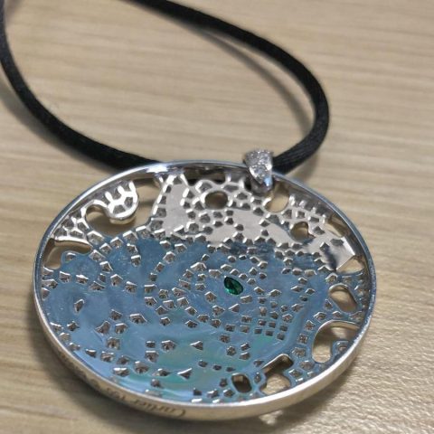 Cartier N3014410 Panthère De Cartier Necklace Diamond and Enamel Panther Openwork Disc Pendant on Black Cord Necklace 7