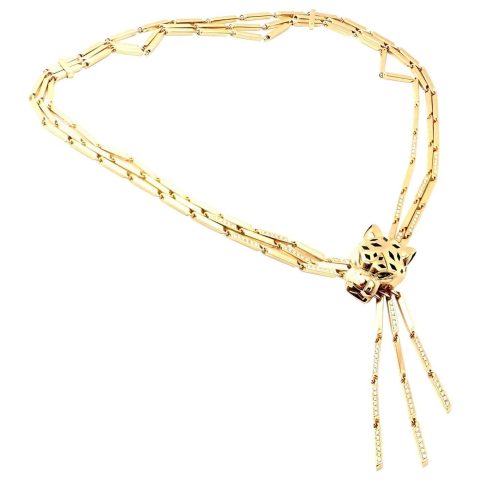 Cartier Panthère de Cartier Necklace Yellow Gold Diamond Peridot Onyx Lacquer Tassel 1