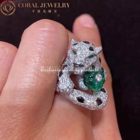 Cartier Panthère de H4252100 Cartier Ring Platinum Diamonds Emeralds Onyx 9