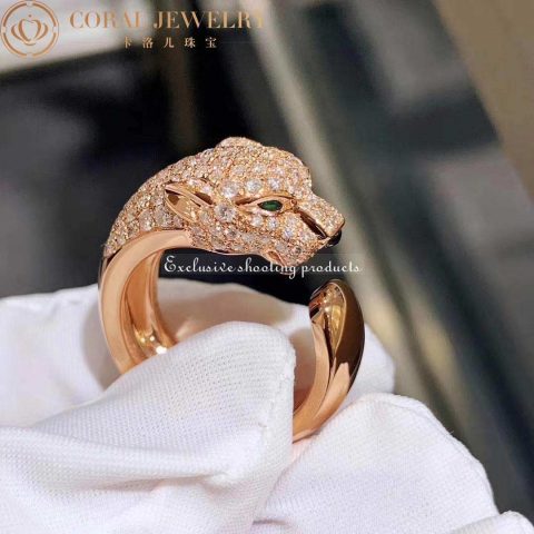 Cartier Panthère De N4742200 Cartier Ring Rose Gold Diamonds Emeralds Onyx 10