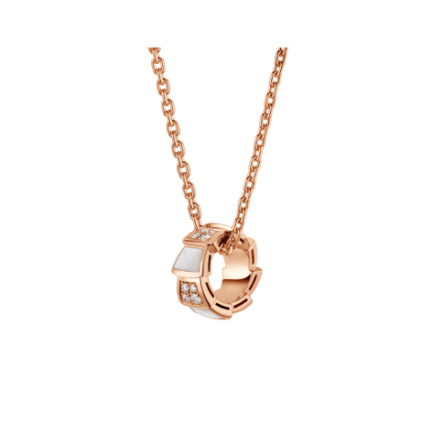 Bulgari Serpenti 357095 Viper 18 kt rose gold necklace set with mother-of-pearl elements and pavé diamonds on the pendant 1