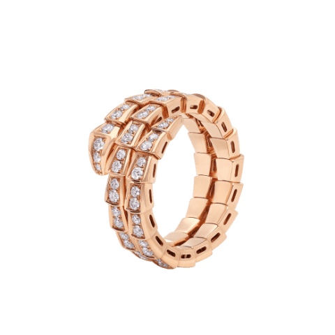 Bulgari 357257 Serpenti Viper two-coil 18 kt rose gold ring set with pavé diamonds 1